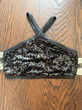 Black Sequin Bandeau with Halter straps